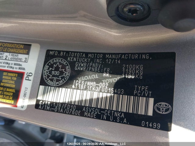 Продаж на аукціоні авто 2015 Toyota Camry Le/xle/se/xse, vin: 4T1BF1FK3FU015403, номер лоту: 12637825