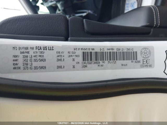 Aukcja sprzedaży 2015 Jeep Grand Cherokee Limited, vin: 1C4RJFBG8FC908690, numer aukcji: 12637831