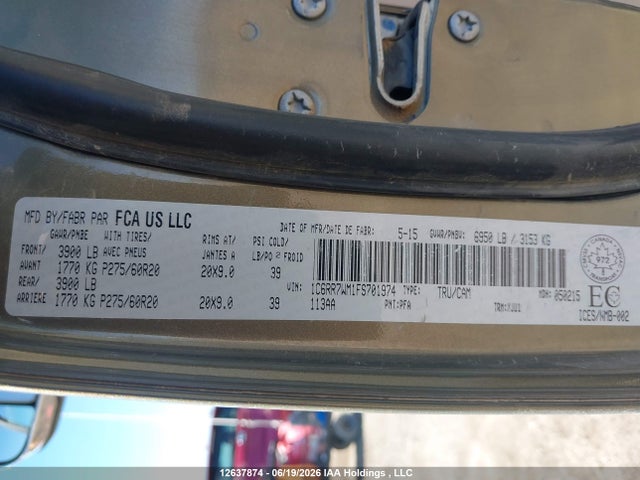 12637874 :رقم المزاد ، 1C6RR7WM1FS701974 vin ، 2015 Ram 1500 Longhorn مزاد بيع