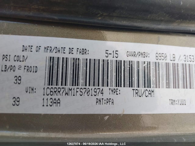 12637874 :رقم المزاد ، 1C6RR7WM1FS701974 vin ، 2015 Ram 1500 Longhorn مزاد بيع