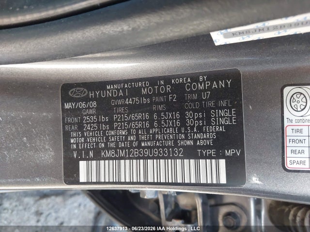 Auction sale of the 2009 Hyundai Tucson Gls, vin: KM8JM12B39U933132, lot number: 12637913