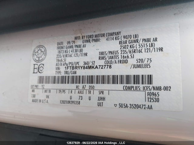 Ford Transit T-250 2021 1FTBR1Y84MKA72778 Image 9