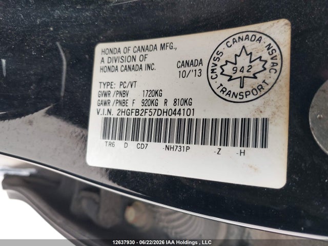 2013 Honda Civic Ex 4dr მანქანა იყიდება აუქციონზე, vin: 2HGFB2F57DH044101, აუქციონის ნომერი: 12637930
