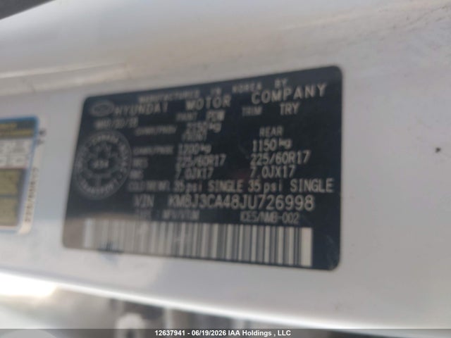 12637941 :رقم المزاد ، KM8J3CA48JU726998 vin ، 2018 Hyundai Tucson Se 2.0l مزاد بيع