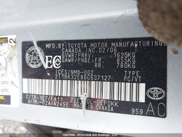 Aukcja sprzedaży 2006 Toyota Corolla Ce/le/sport, vin: 2T1BR32E86C637127, numer aukcji: 12637944
