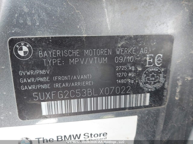 12579510 :رقم المزاد ، 5UXFG2C53BLX07022 vin ، 2011 Bmw X6 Xdrive35i مزاد بيع
