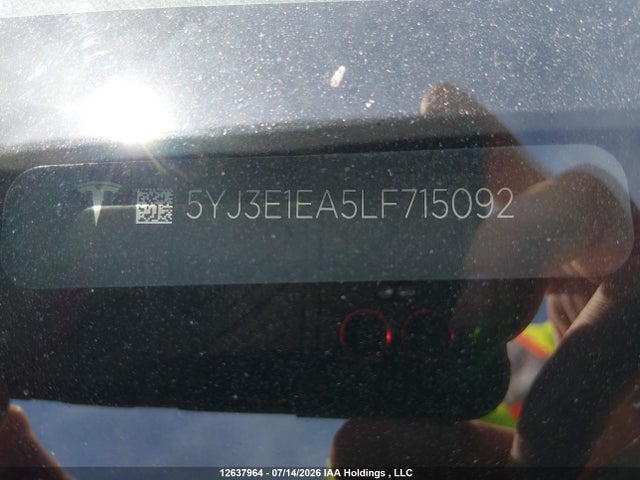 Продажа на аукционе авто 2020 Tesla Model 3 Standard Range Plus, vin: 5YJ3E1EA5LF715092, номер лота: 12637964