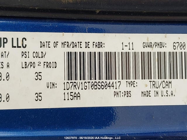 Auction sale of the 2011 Dodge Ram 1500, vin: 1D7RV1GT0BS604417, lot number: 12637970