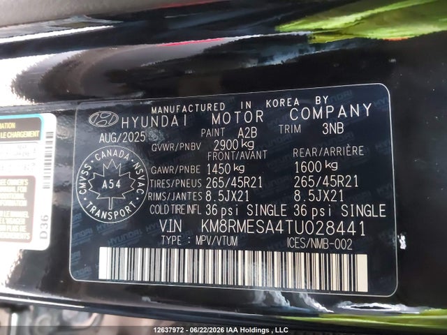 KM8RMESA4TU028441 Hyundai Palisade Hybrid Nhl Special Edition/ultimate Calligraphy Hybrid