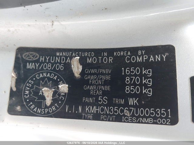 Aukcja sprzedaży 2007 Hyundai Accent Gs, vin: KMHCN35C67U005351, numer aukcji: 12637976