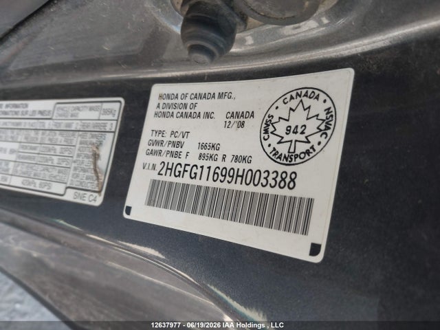 Aukcja sprzedaży 2009 Honda Civic Lx, vin: 2HGFG11699H003388, numer aukcji: 12637977