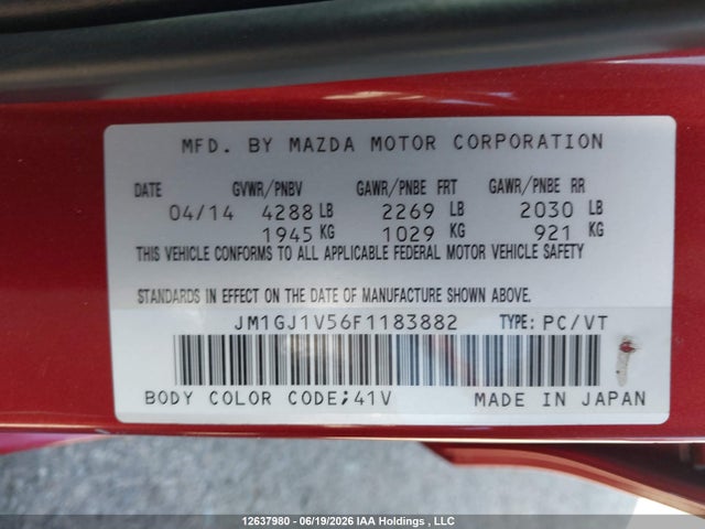 JM1GJ1V56F1183882 Mazda 6 TOURING