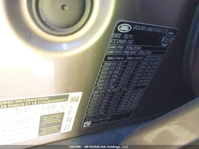 Aukcja sprzedaży 2019 Land Rover Range Rover Velar R-dynamic Se, vin: SALYL2FX9KA232287, numer aukcji: 12637981