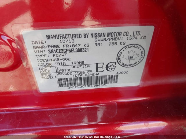 Nissan Versa Note S/s Plus/sv/sl 2014 3N1CE2CP6EL388321 Image 18