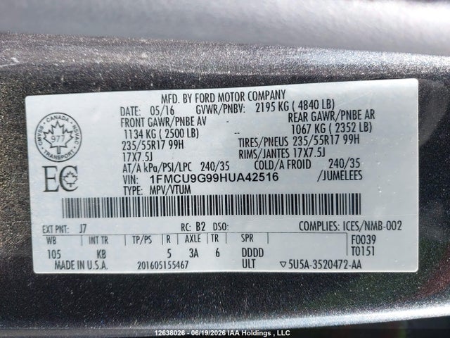 1FMCU9G99HUA42516 Ford ESCAPE SE