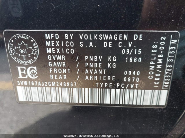 3VW167AJ2GM248967 Volkswagen Jetta 1.4 Tsi Trendline/1.4 Tsi Trendline+