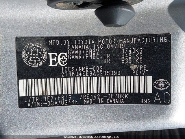 12638028 :رقم المزاد ، 2T1BU4EE9AC205090 vin ، 2010 Toyota Corolla S/le/xle مزاد بيع
