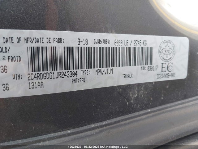 Dodge Grand Caravan Crew 2018 2C4RDGDG1JR243304 Image 18