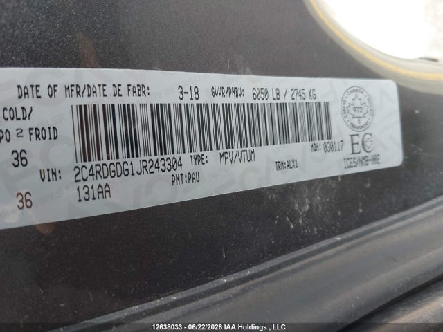 Dodge Grand Caravan Crew 2018 2C4RDGDG1JR243304 Image 9
