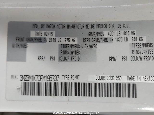Продаж на аукціоні авто 2015 Mazda 3 Sport, vin: 3MZBM1K73FM195737, номер лоту: 12638034