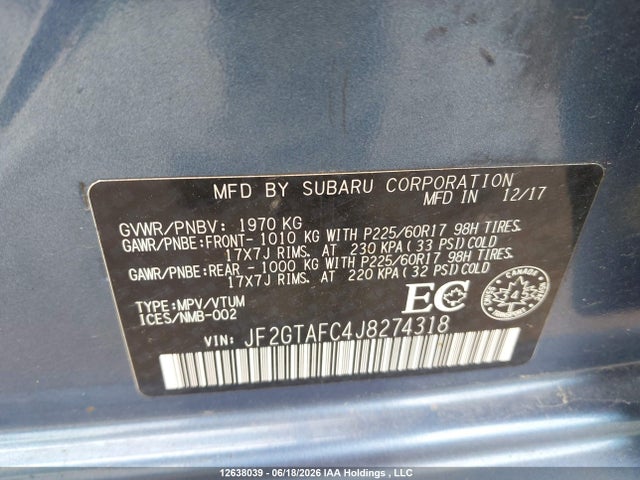 Продаж на аукціоні авто 2018 Subaru Crosstrek Premium, vin: JF2GTAFC4J8274318, номер лоту: 12638039
