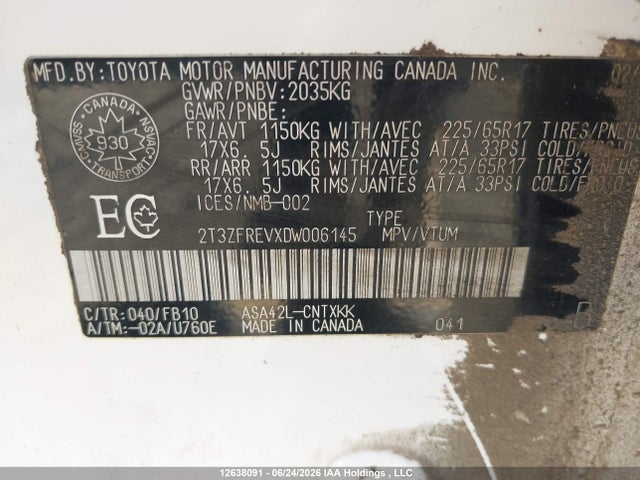 2013 Toyota Rav4 მანქანა იყიდება აუქციონზე, vin: 2T3ZFREVXDW006145, აუქციონის ნომერი: 12638091