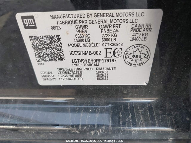 Auction sale of the 2024 Gmc Sierra 3500, vin: 1GT49YEY0RF176187, lot number: 12638095
