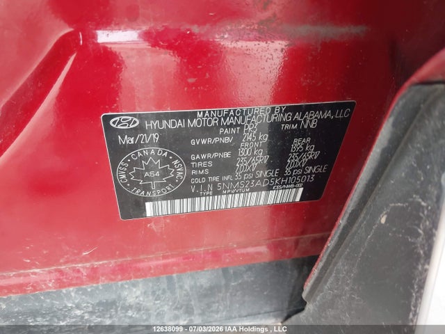 Продажа на аукционе авто 2019 Hyundai Santa Fe Essential, vin: 5NMS23AD5KH105013, номер лота: 12638099