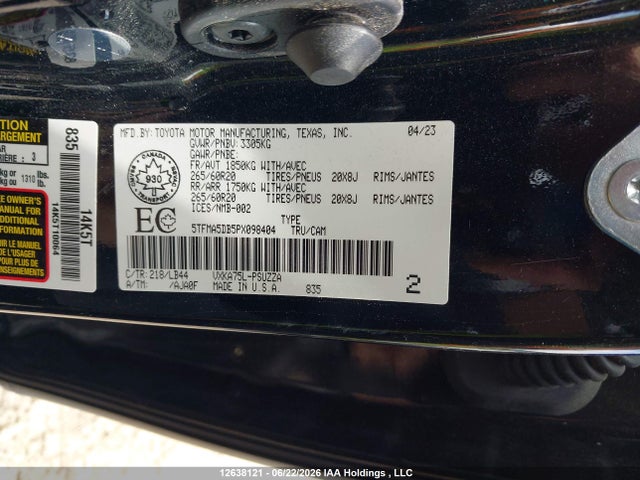 Продаж на аукціоні авто 2023 Toyota Tundra Platinum, vin: 5TFMA5DB5PX098404, номер лоту: 12638121