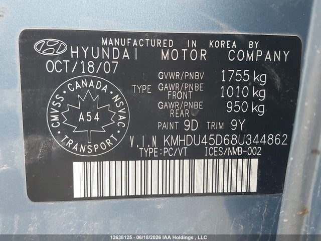 2008 Hyundai Elantra Gl/gls მანქანა იყიდება აუქციონზე, vin: KMHDU45D68U344862, აუქციონის ნომერი: 12638125