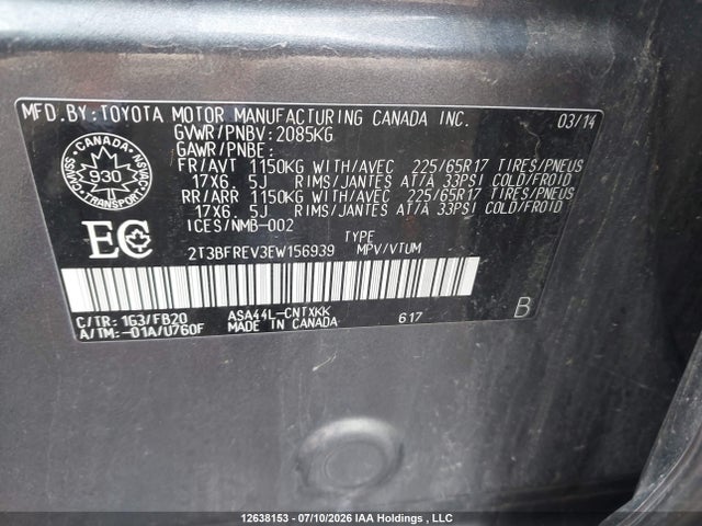 2T3BFREV3EW156939 Toyota RAV4 LE