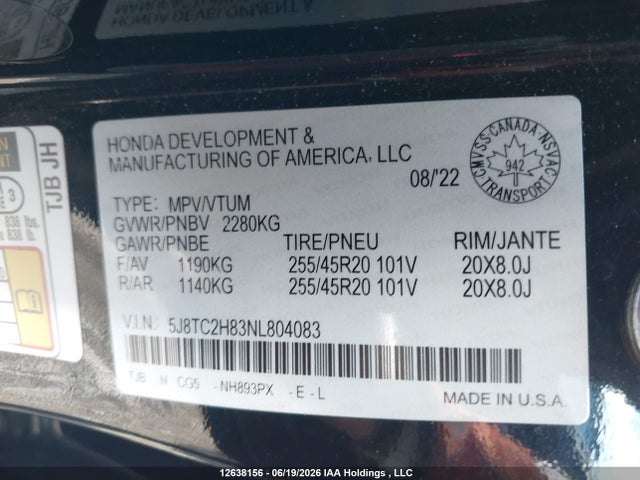 Aukcja sprzedaży 2022 Acura Rdx Platinum Elite A-spec/pmc Edition, vin: 5J8TC2H83NL804083, numer aukcji: 12638156