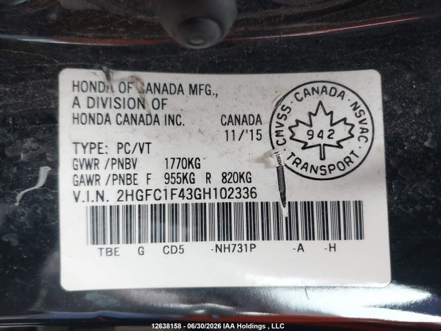 2HGFC1F43GH102336 Honda Civic Ex-t