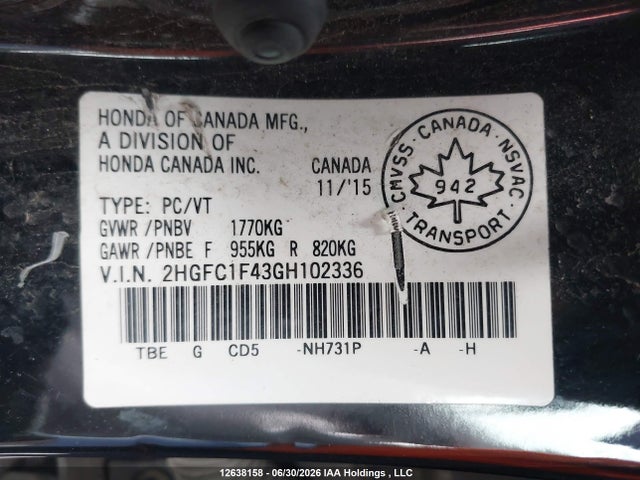 2HGFC1F43GH102336 Honda Civic Ex-t