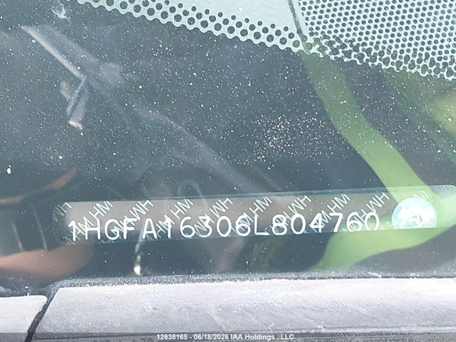 2006 Honda Civic Dx-g მანქანა იყიდება აუქციონზე, vin: 1HGFA16306L804760, აუქციონის ნომერი: 12638165