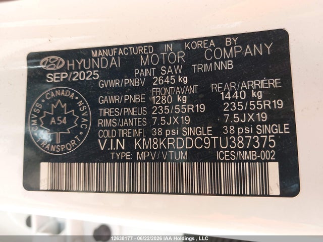 12638177 :رقم المزاد ، KM8KRDDC9TU387375 vin ، 2026 Hyundai Ioniq 5 Preferred Long Range With Ultimate Package مزاد بيع