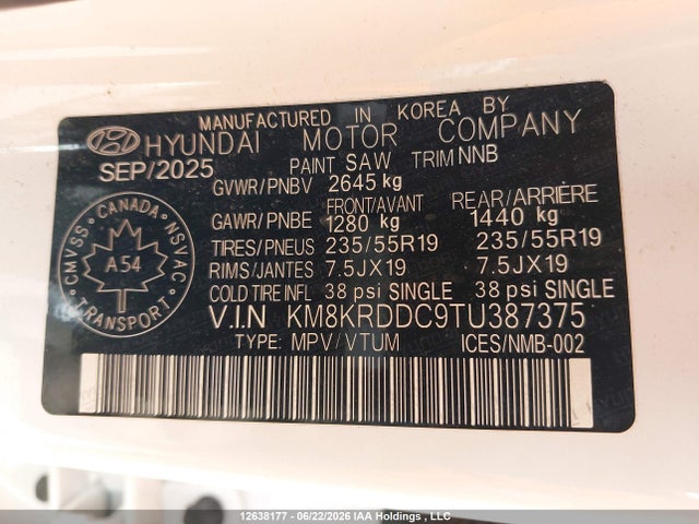 12638177 :رقم المزاد ، KM8KRDDC9TU387375 vin ، 2026 Hyundai Ioniq 5 Preferred Long Range With Ultimate Package مزاد بيع