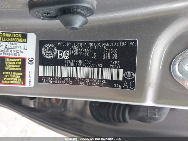 Toyota Corolla 2016 2T1BURHE1GC577993 Image 9