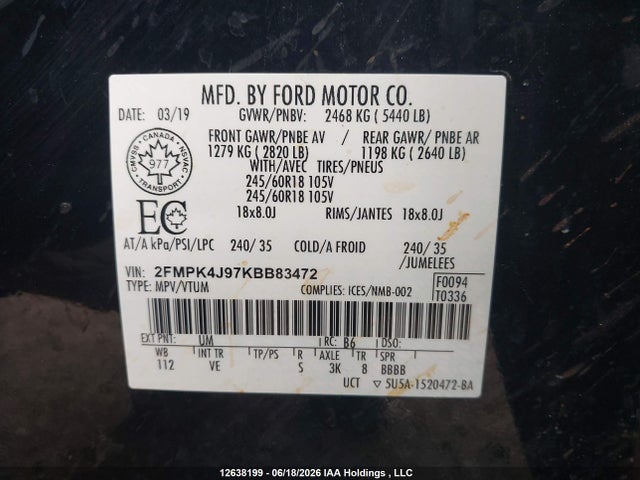 Ford EDGE SEL 2019 2FMPK4J97KBB83472 Image 20