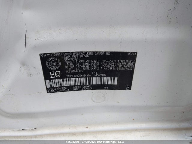 2011 Toyota Rav4 მანქანა იყიდება აუქციონზე, vin: 2T3BF4DV2BW134494, აუქციონის ნომერი: 12638230
