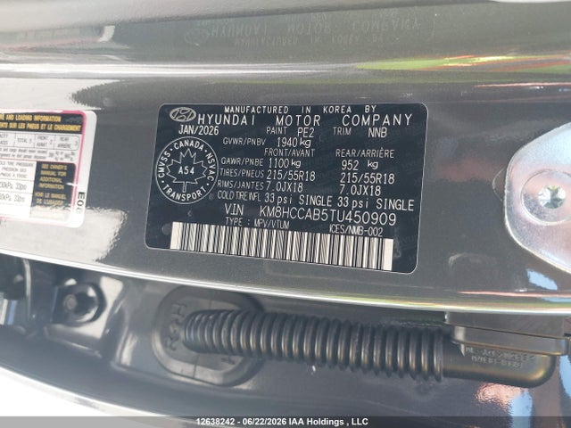 Продаж на аукціоні авто 2026 Hyundai Kona Preferred-trend, vin: KM8HCCAB5TU450909, номер лоту: 12638242