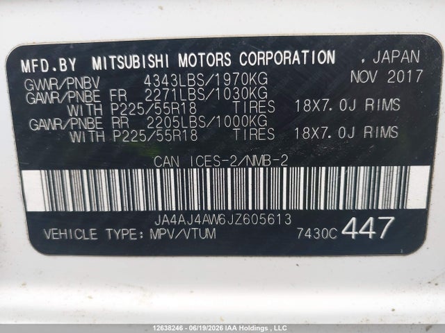 JA4AJ4AW6JZ605613 Mitsubishi Rvr Se Limited/gt