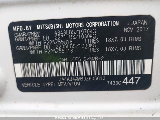 JA4AJ4AW6JZ605613 Mitsubishi Rvr Se Limited/gt