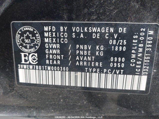 Продажа на аукционе авто 2026 Volkswagen Jetta Comfortline, vin: 3VWEW7BU1TM000360, номер лота: 12638252
