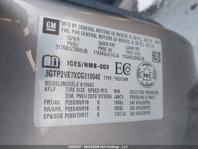 Продажа на аукционе авто 2012 Gmc Sierra 1500 Sle, vin: 3GTP2VE7XCG310040, номер лота: 12638257