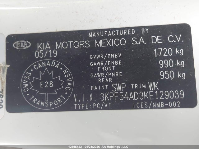 Продажа на аукционе авто 2019 Kia Forte Ex/ex Limited/ex Premium/ex+, vin: 3KPF54AD3KE129039, номер лота: 12595422