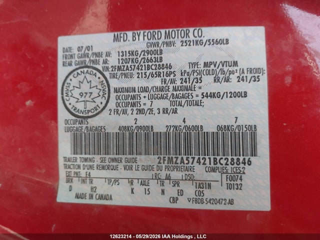 Продажа на аукционе авто 2001 Ford Windstar Sport, vin: 2FMZA57421BC28846, номер лота: 12623214