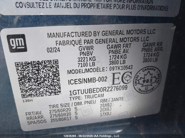 Auction sale of the 2024 Gmc Sierra 1500 Sle, vin: 1GTUUBED0RZ276099, lot number: 12638265