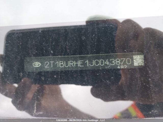 2018 Toyota Corolla Ce მანქანა იყიდება აუქციონზე, vin: 2T1BURHE1JC043870, აუქციონის ნომერი: 12638266