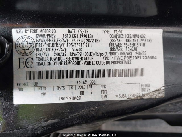 2015 Ford Focus S მანქანა იყიდება აუქციონზე, vin: 1FADP3E29FL235664, აუქციონის ნომერი: 12638267